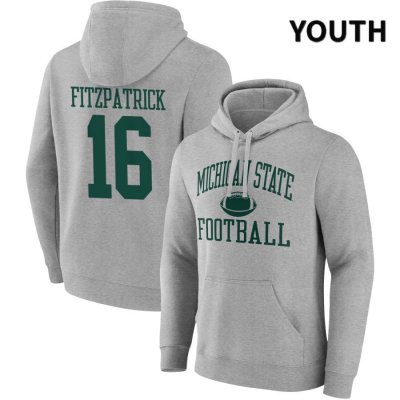 Youth Michigan State Spartans NCAA #16 Christian Fitzpatrick Gray NIL 2022 Fanatics Branded Gameday Tradition Pullover Football Hoodie LM32C60YA